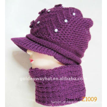 Chapéu de inverno de lã para mulheres Conjunto de chapéu de lenço